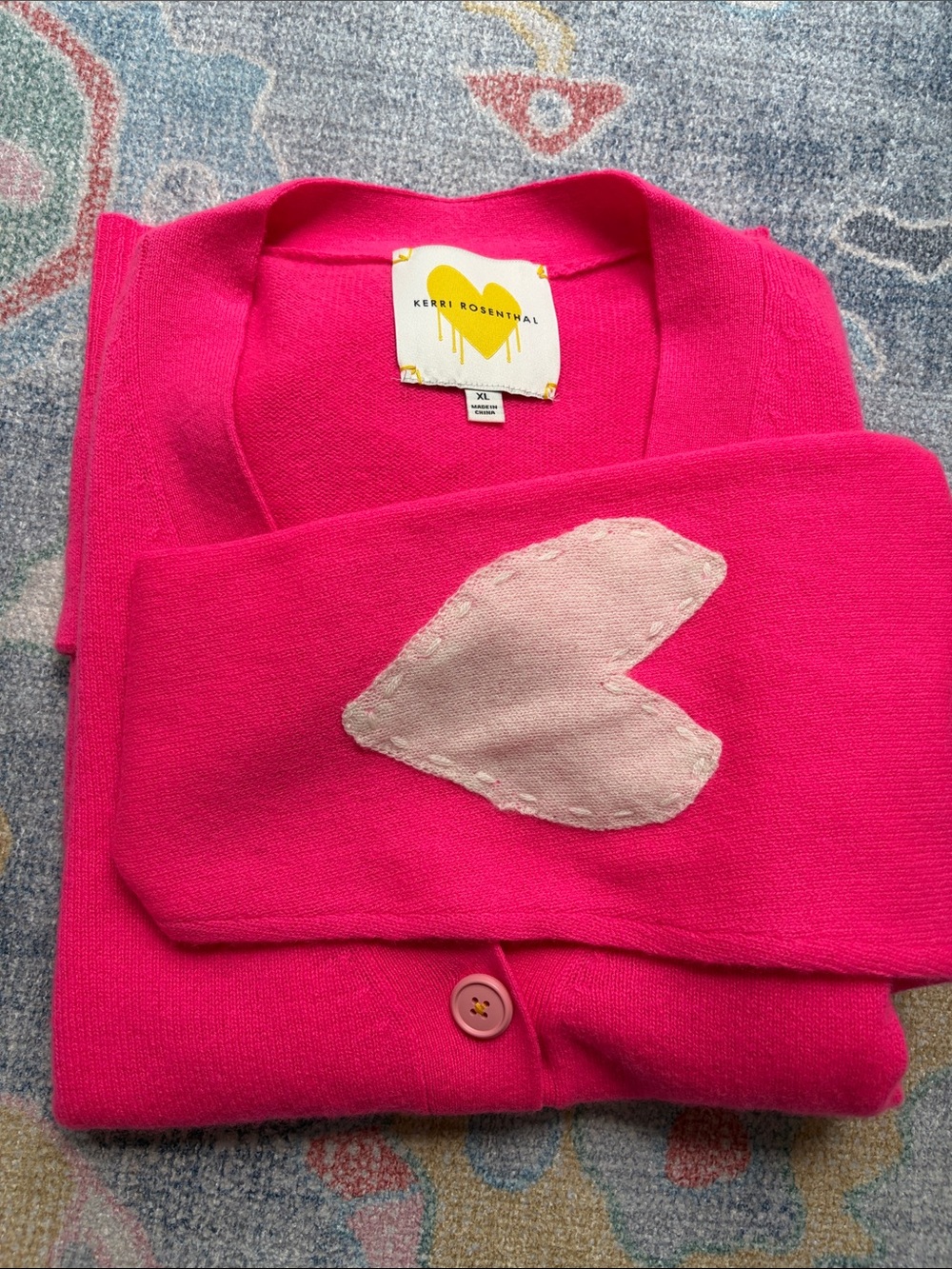 Kerri Rosenthal 100% Cashmere Heart Patch Cardigan. NWOT
